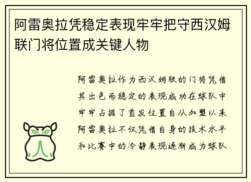 阿雷奥拉凭稳定表现牢牢把守西汉姆联门将位置成关键人物